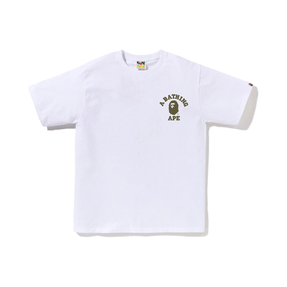bape-1st Camo College Ats Tee - White-(Green)-1
