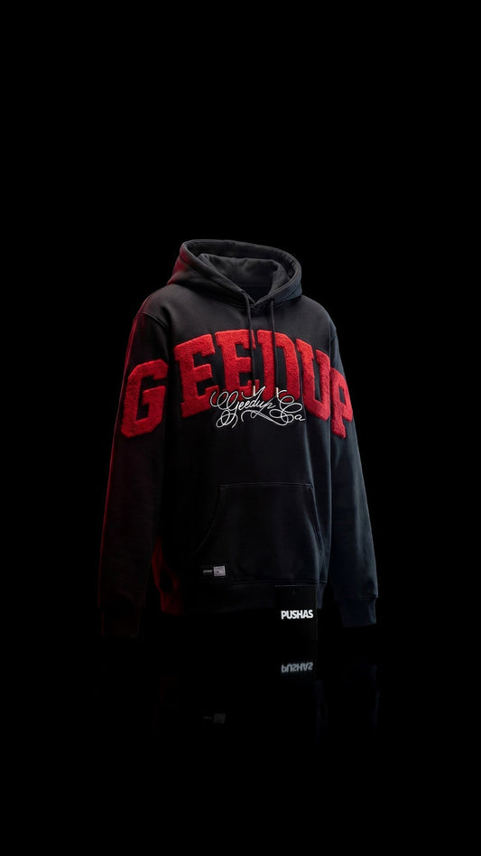 Geedup Team Logo Handstyle hoodie in black and red