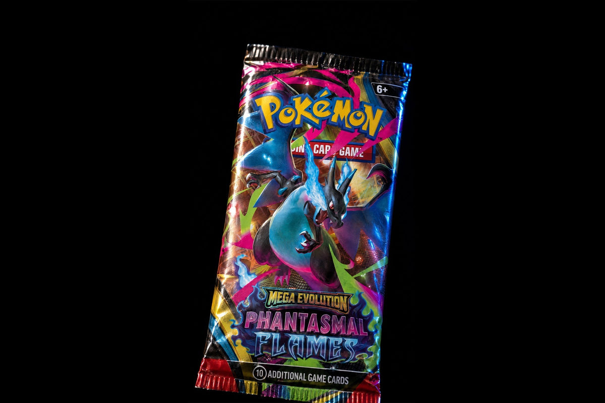 Pokémon TCG Phantasmal Flames booster pack photographed by PUSHAS